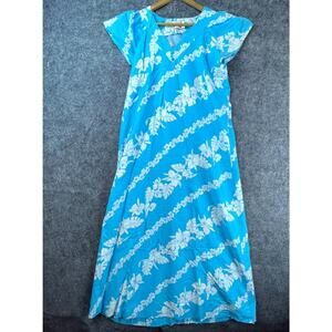 Vintage Malihini Hawaii Dress Women Medium Blue White Vacation Resort Muumuu 60s